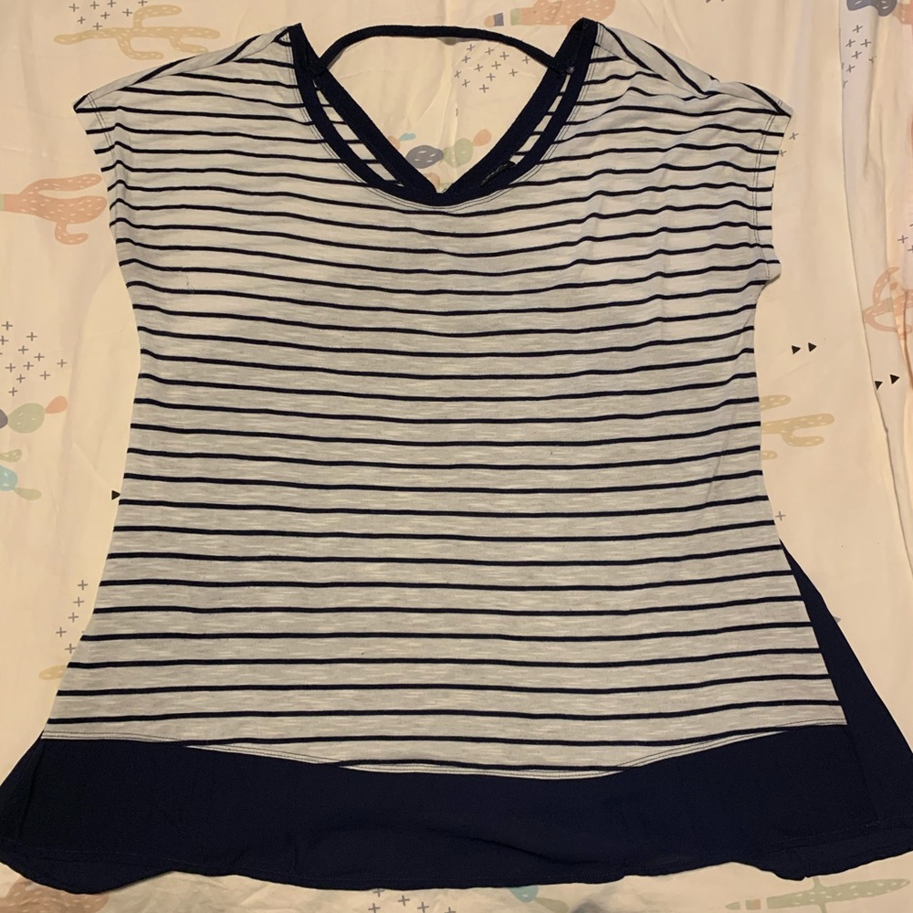 Navy and white striped high-lo torrid shirt